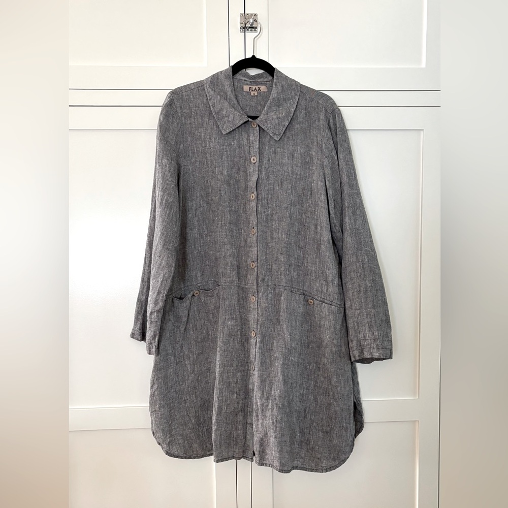 FLAX Charcoal gray linen dress Size S